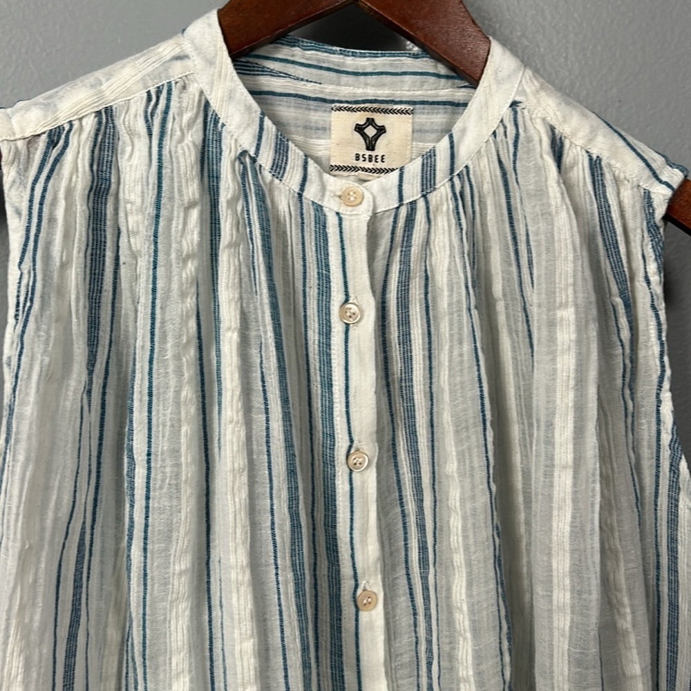 Bsbee khadi cotton button-down sleeveless shirt in striped loose body shirt S - Picture 9 of 13